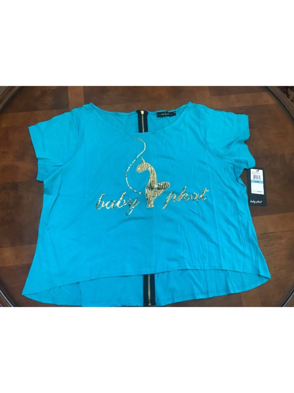BABY PHAT Sequined Zipper Back High Low Teal Blue Top Plus Size 1X 2X NWT